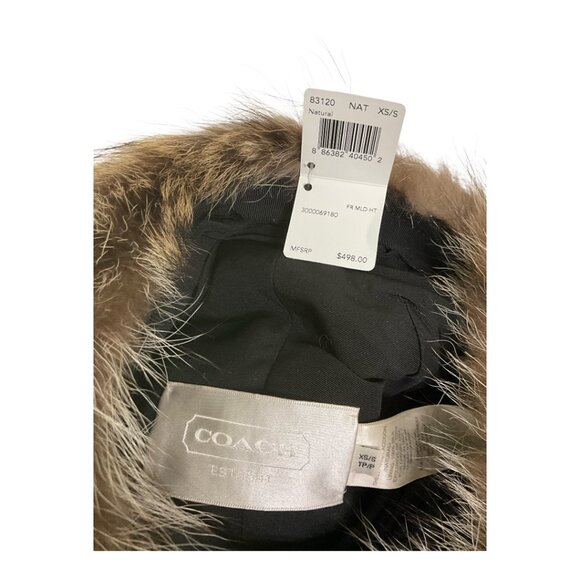 Coach 100% Raccoon Fur Silk Lined Hat Light Brown XS/S NWT $498 MSRP